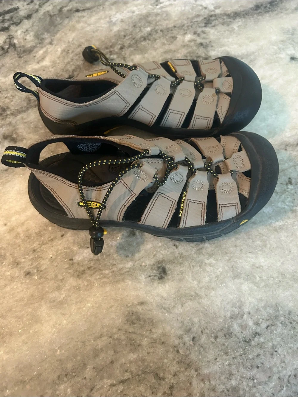 Keen Gray and Black Outdoor Closed-Toe Sandals with Yellow Accents youth size 3